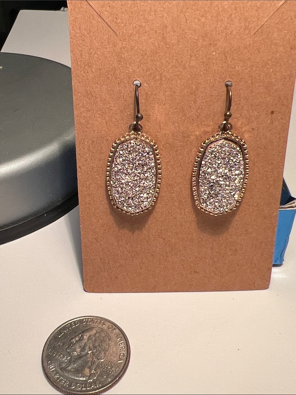Gold-Tone Sparkle Druzy Drop Earrings - Pink Glitter